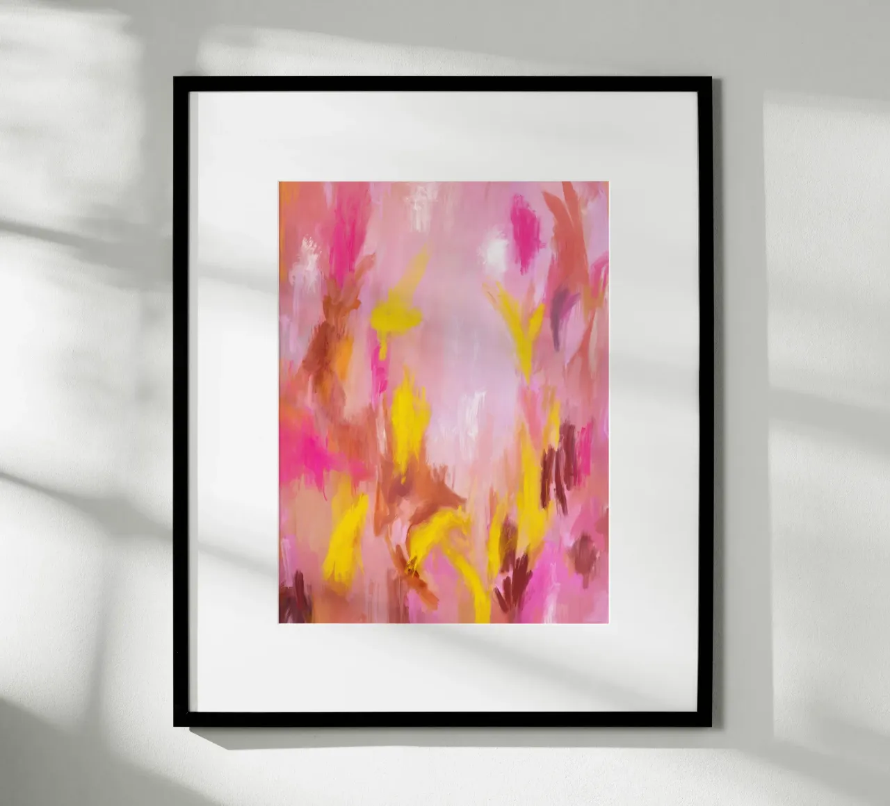 Rosentau im Sonnenlicht - Abstrakte Kunst Poster mit Holzrahmen von Petra Lang