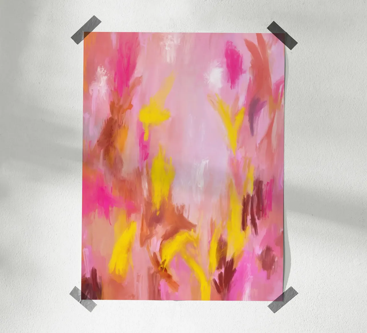 Rosentau im Sonnenlicht - Abstrakte Kunst Poster mit Holzrahmen von Petra Lang