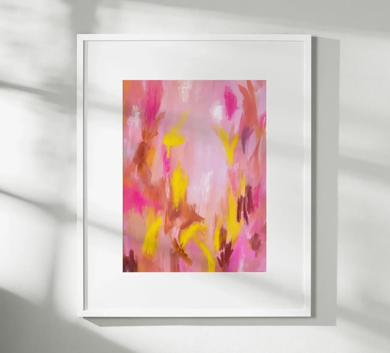Rosentau im Sonnenlicht - Abstrakte Kunst Poster mit Holzrahmen von Petra Lang