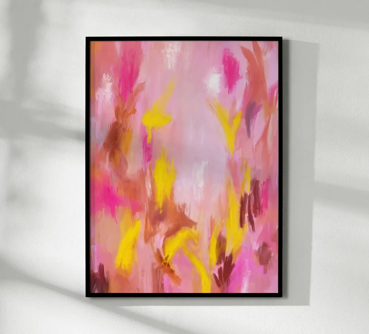 Rosentau im Sonnenlicht - Abstrakte Kunst Poster mit Holzrahmen von Petra Lang