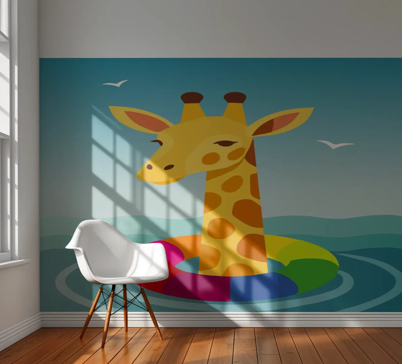 Giraffe with floating tyre - summer fun with style photo wallpaper by namosh