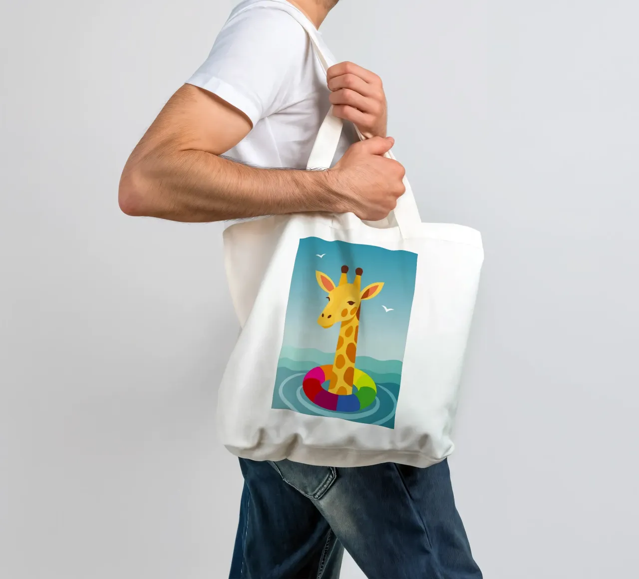 Giraffe with floating tyre - summer fun with style tote bag by namosh