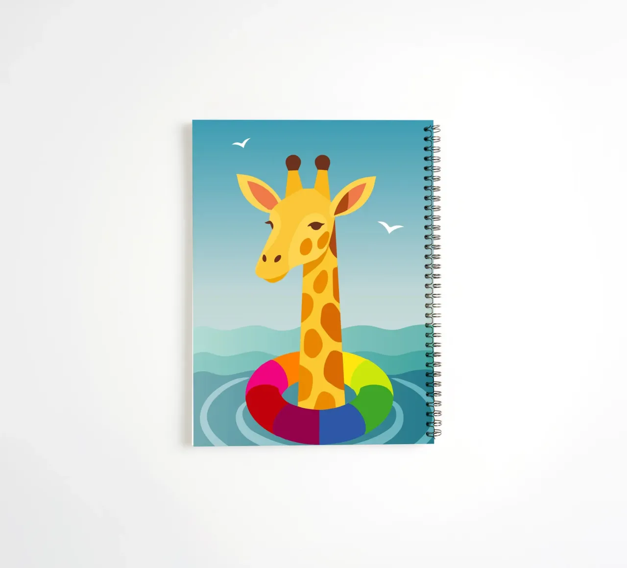 Giraffe with floating tyre - summer fun with style spiral notebook by namosh