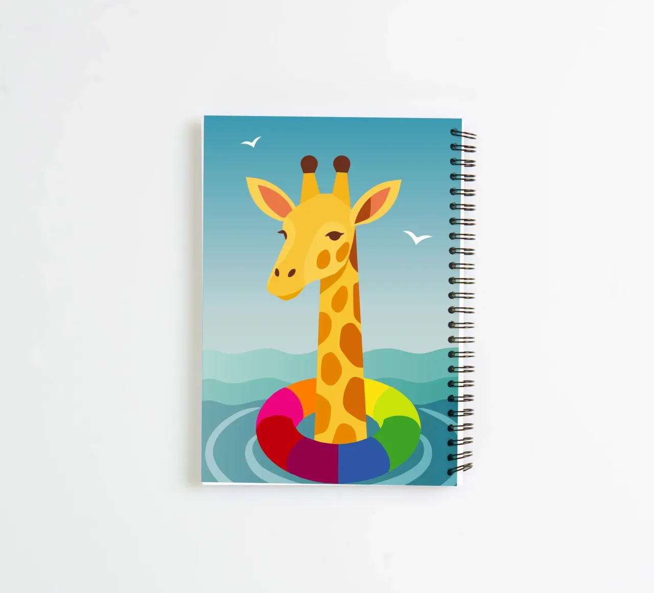 Giraffe with floating tyre - summer fun with style spiral notebook by namosh