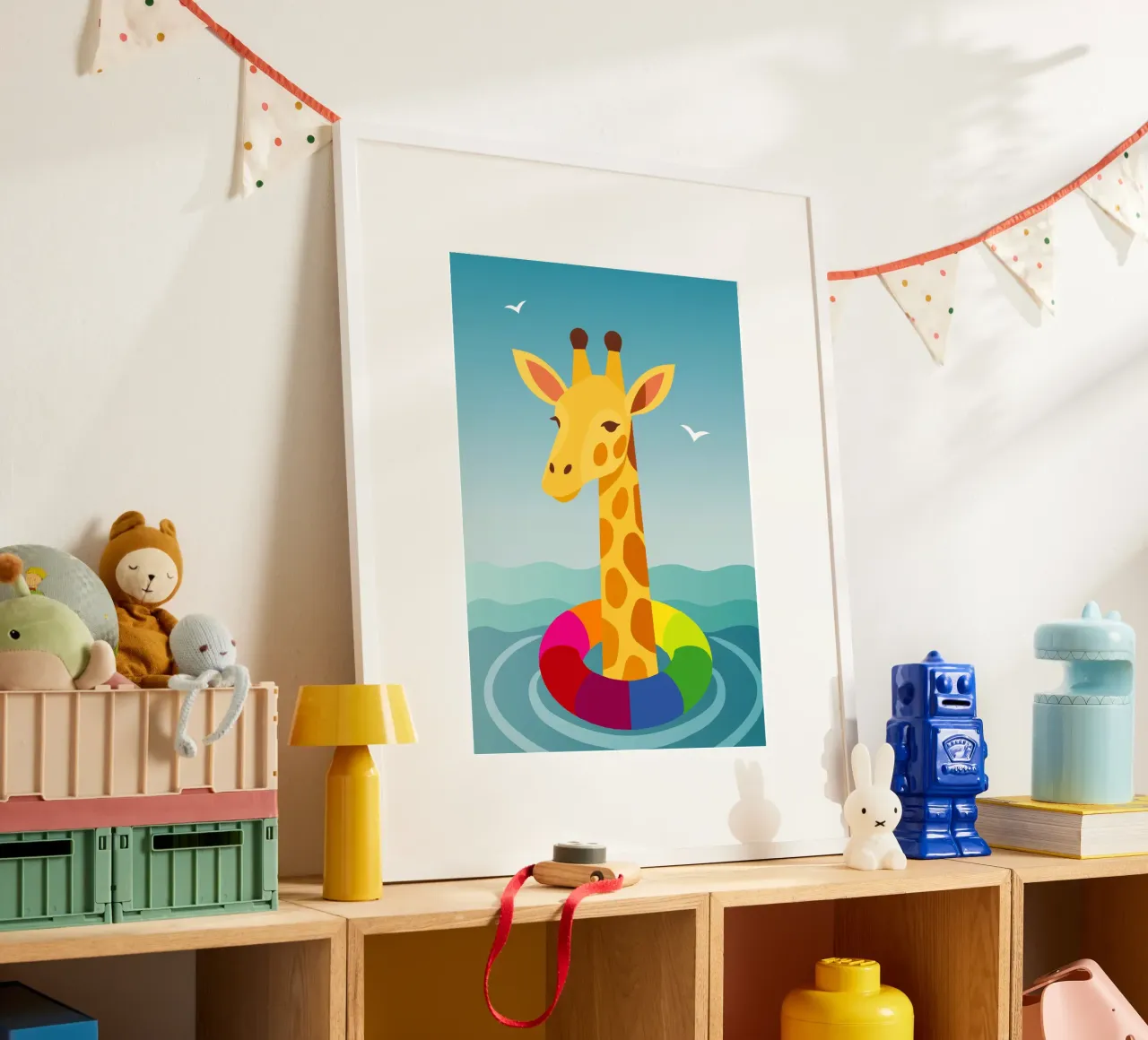 Giraffe with floating tyre - summer fun with style hahnemühle by namosh