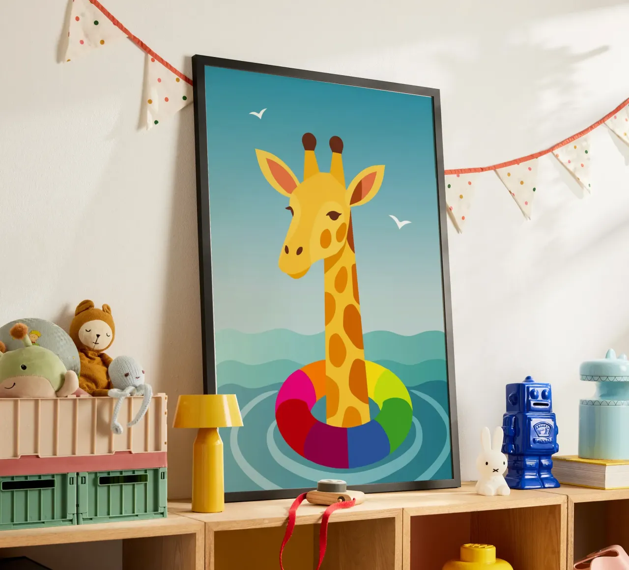 Giraffe with floating tyre - summer fun with style hahnemühle by namosh