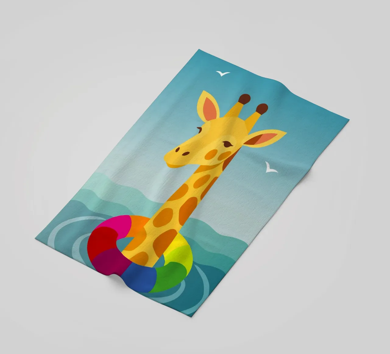 Giraffe with floating tyre - summer fun with style beach towel by namosh