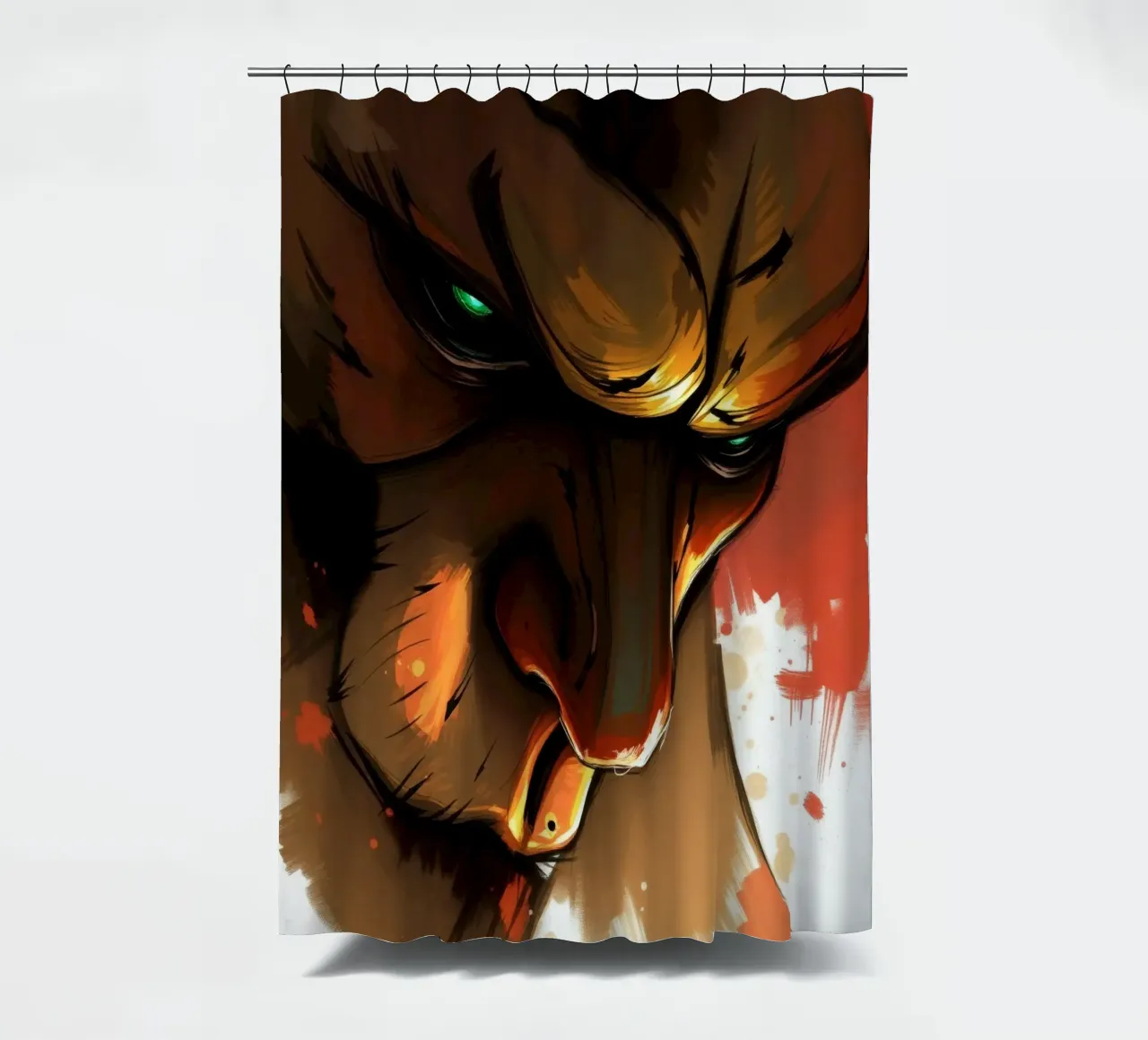 lion with intense gaze and striking colors in abstract art shower curtain by DesignDoodle