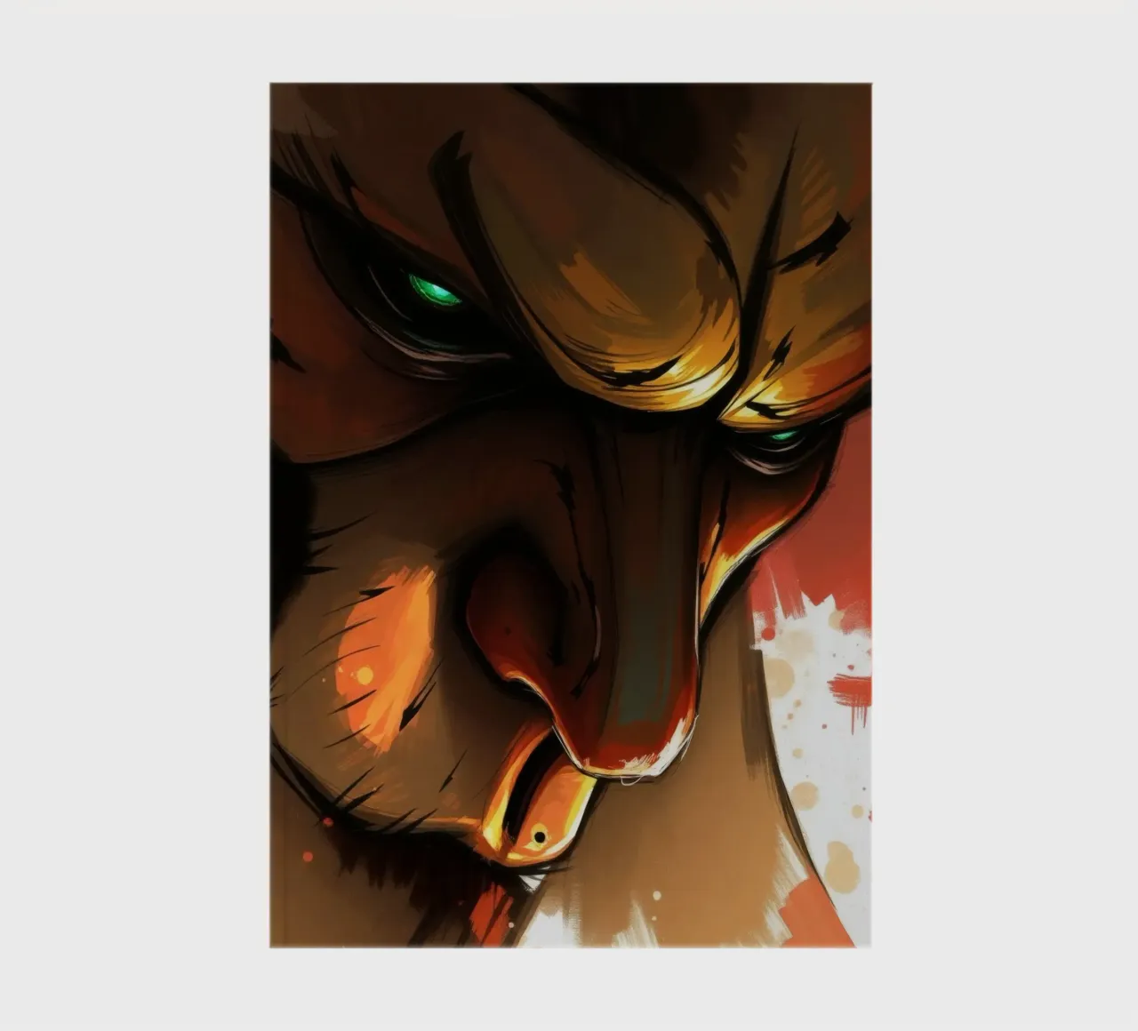 lion with intense gaze and striking colors in abstract art notebook by DesignDoodle