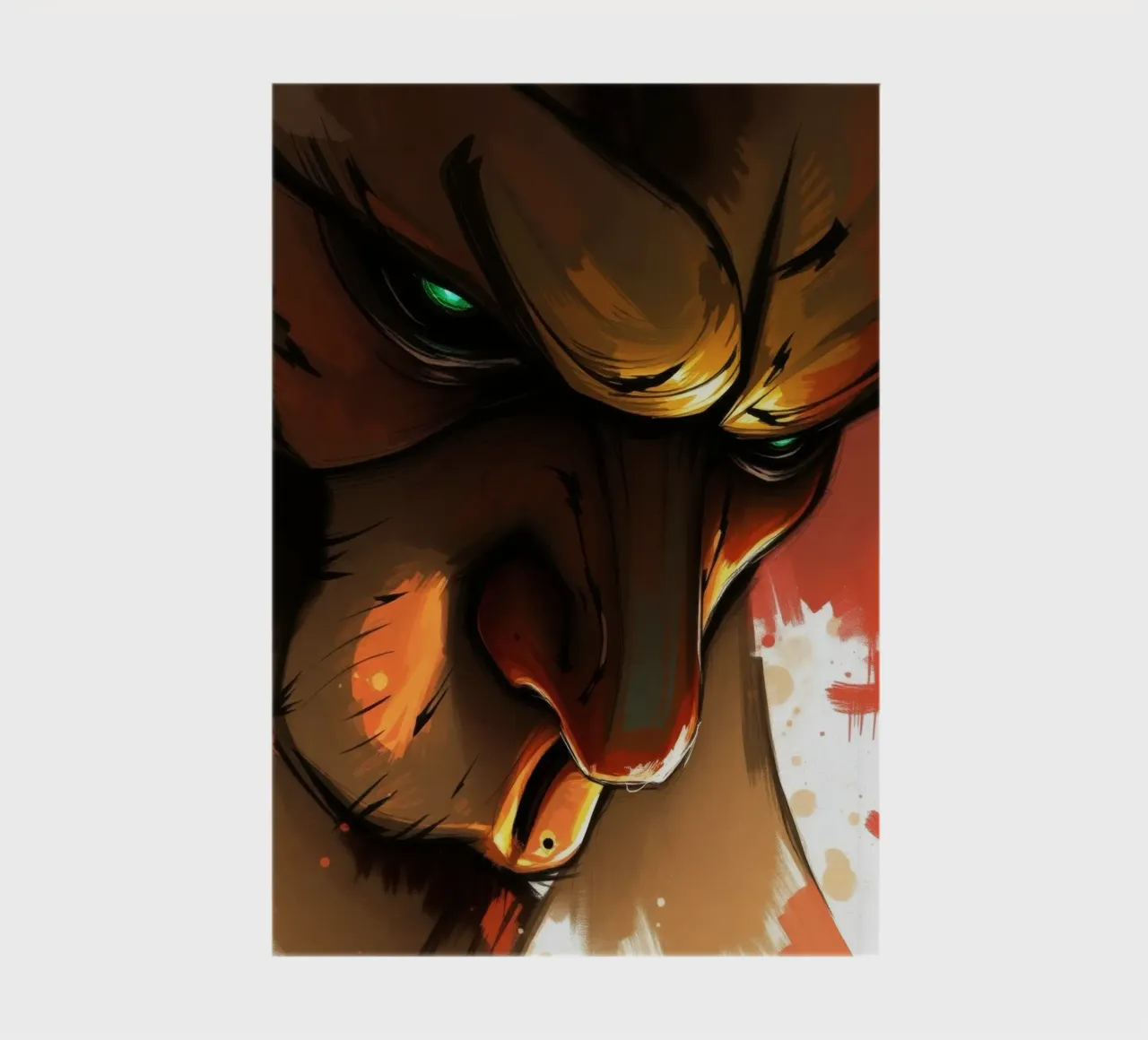lion with intense gaze and striking colors in abstract art notebook by DesignDoodle