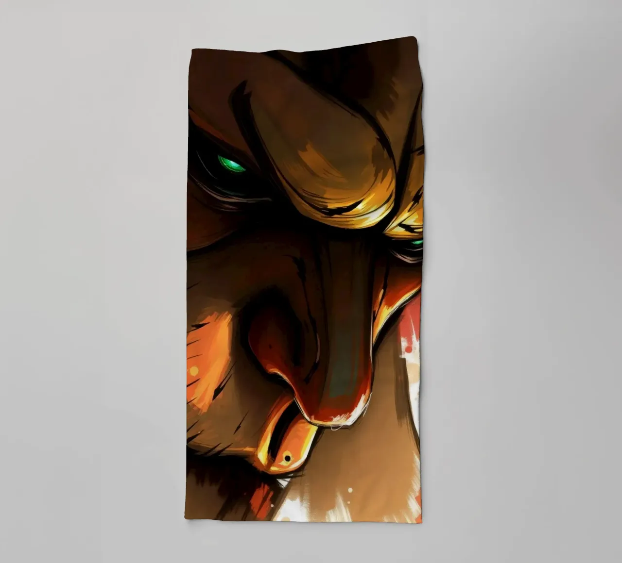 lion with intense gaze and striking colors in abstract art towel by DesignDoodle
