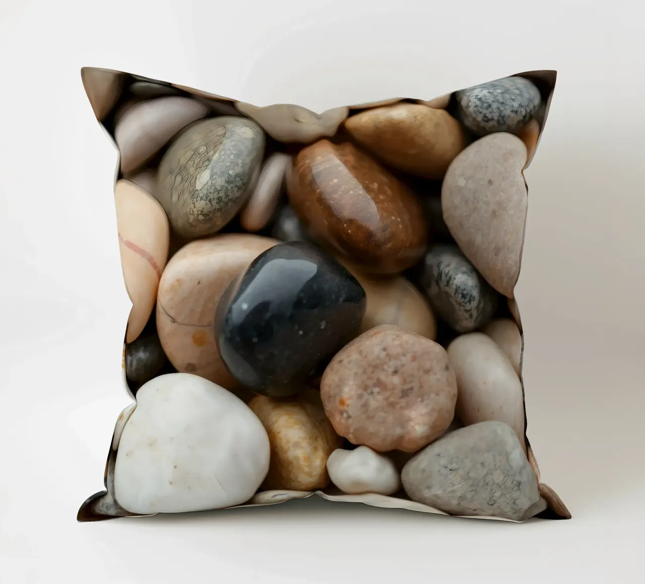 Collezione di pietre di fiume lisce di vari colori e dimensioni cuscino da DesignDoodle