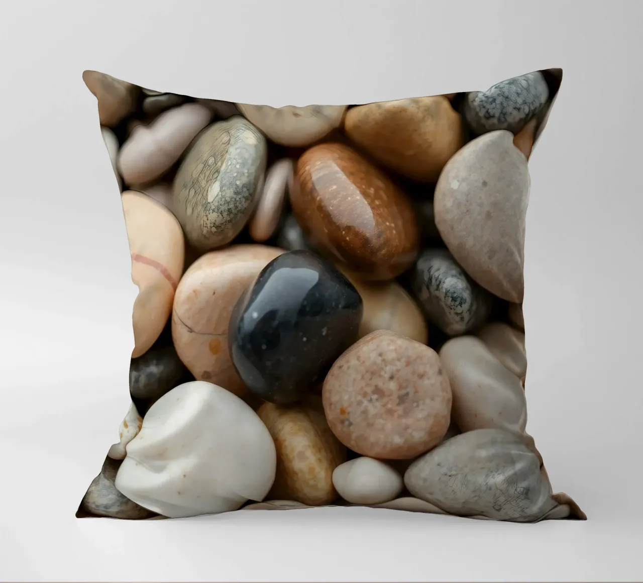 Collezione di pietre di fiume lisce di vari colori e dimensioni cuscino da DesignDoodle