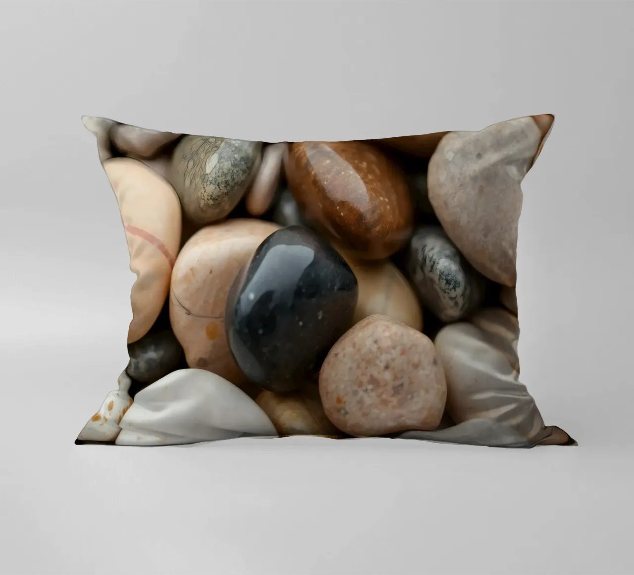 Collezione di pietre di fiume lisce di vari colori e dimensioni cuscino da DesignDoodle