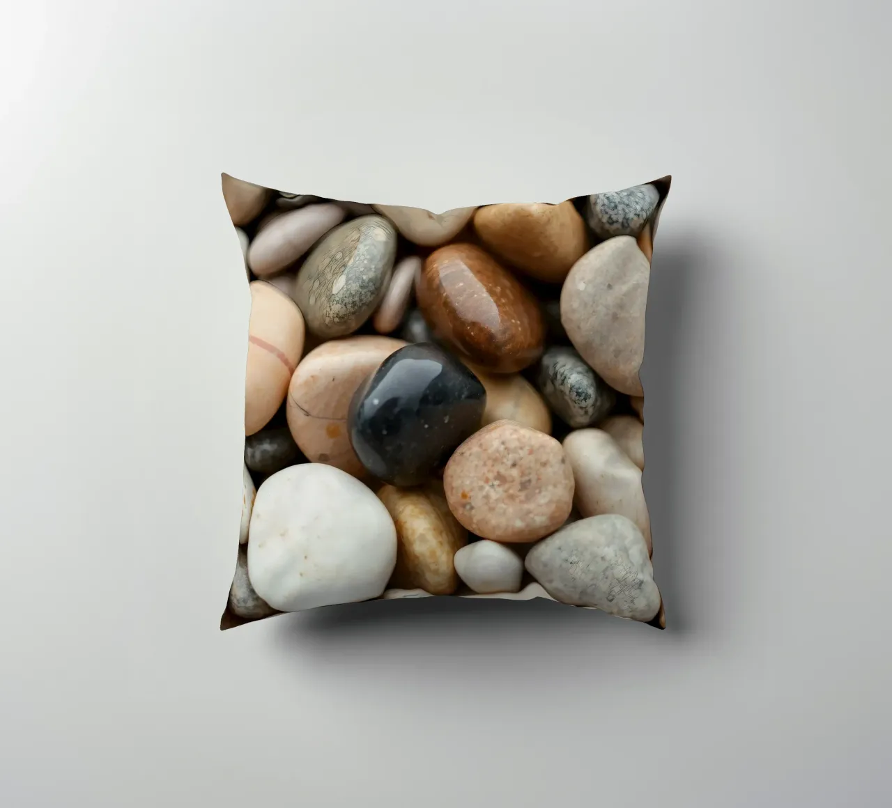 Collezione di pietre di fiume lisce di vari colori e dimensioni cuscino da DesignDoodle