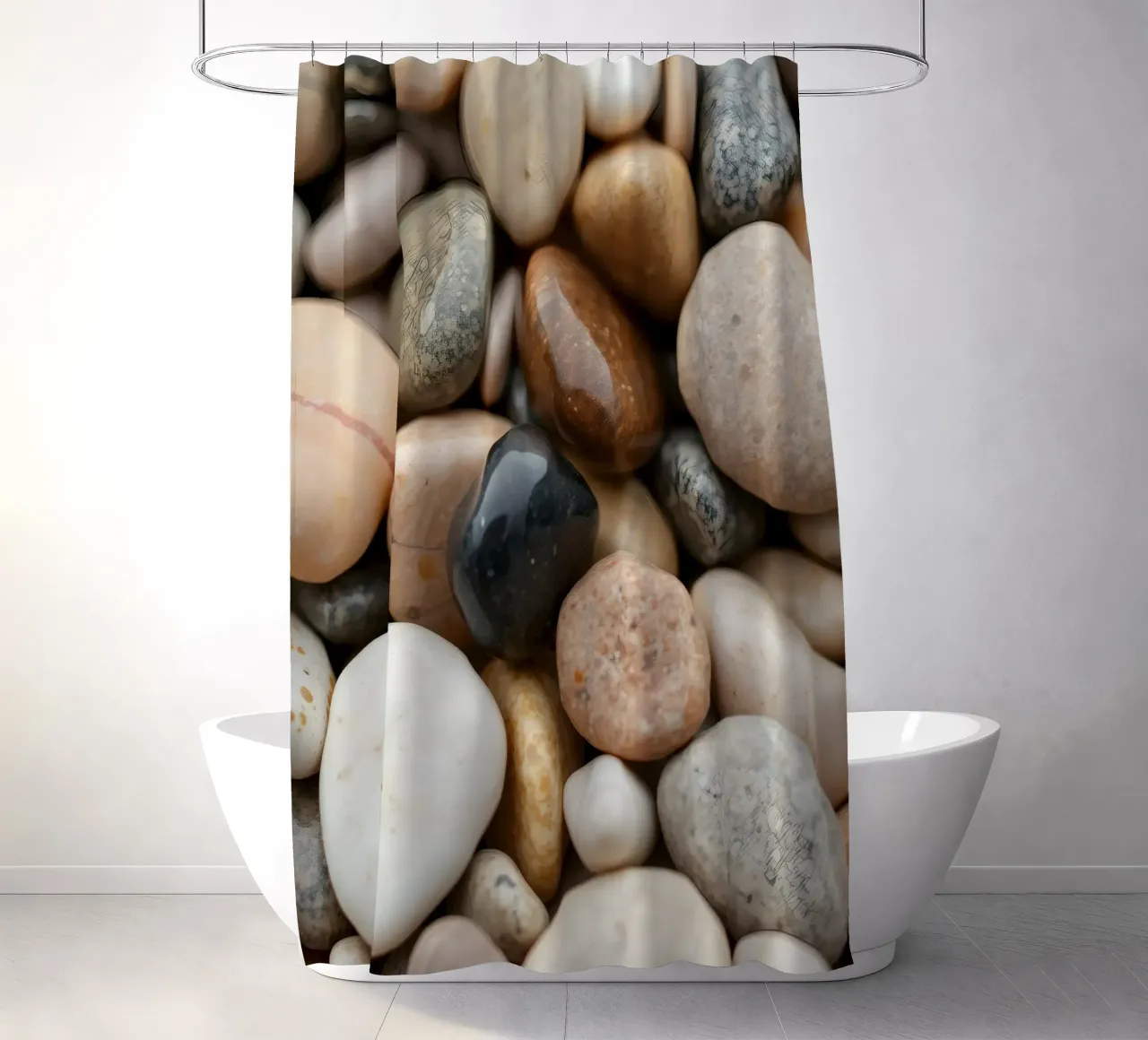 Collezione di pietre di fiume lisce di vari colori e dimensioni tenda da doccia da DesignDoodle