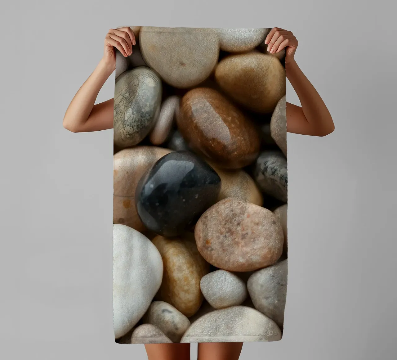 Collection of smooth river stones in various colors and size towel by DesignDoodle