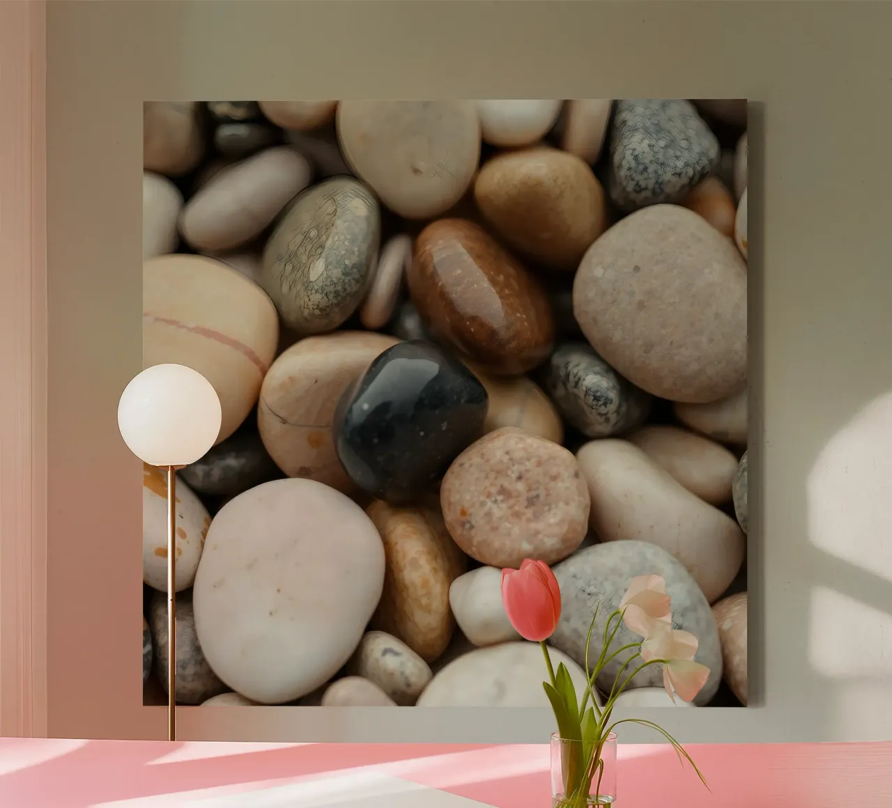 Collection of smooth river stones in various colors and size canvas by DesignDoodle