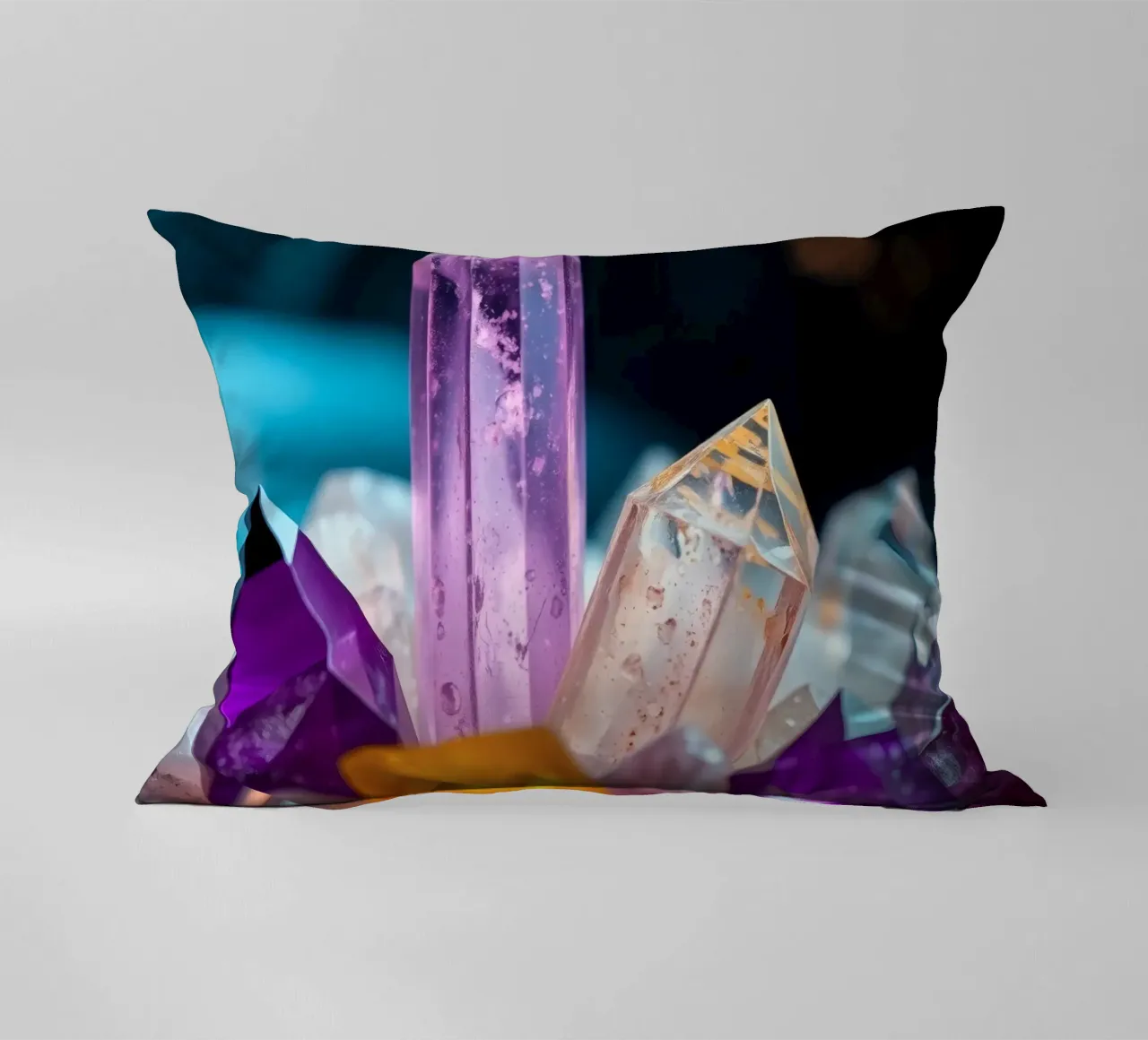 Cristalli di quarzo colorati disposti in un allestimento artistico cuscino da DesignDoodle