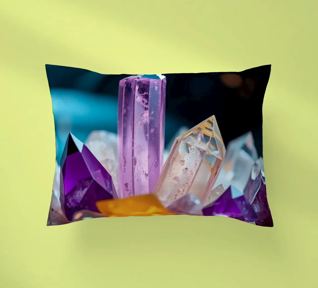 Cristalli di quarzo colorati disposti in un allestimento artistico cuscino da DesignDoodle