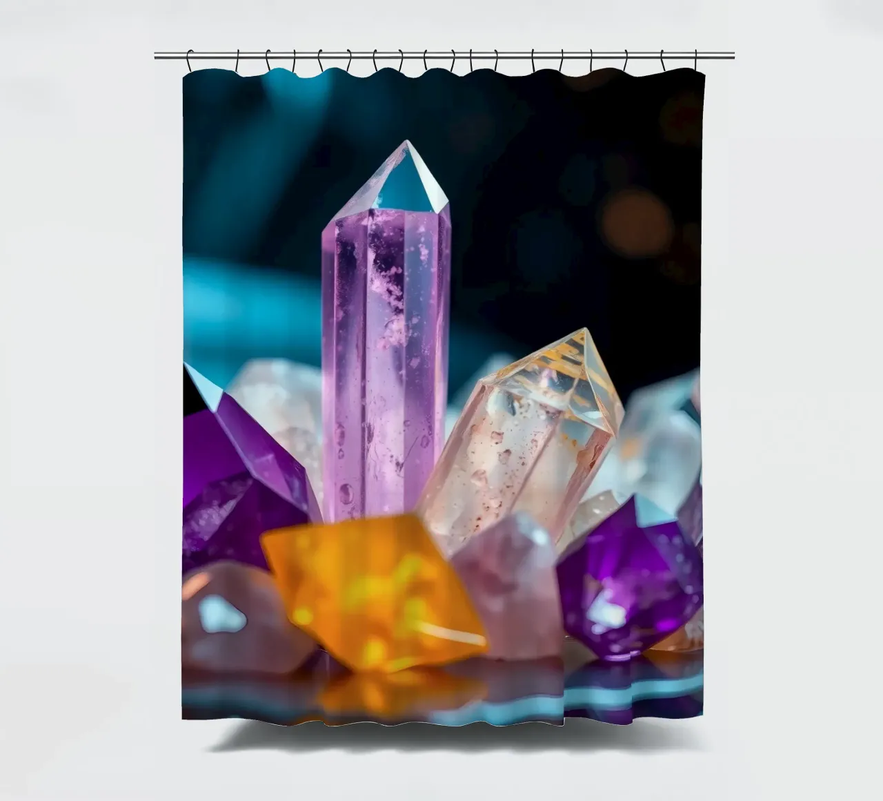 Colorful quartz crystals arranged in an artistic display shower curtain by DesignDoodle