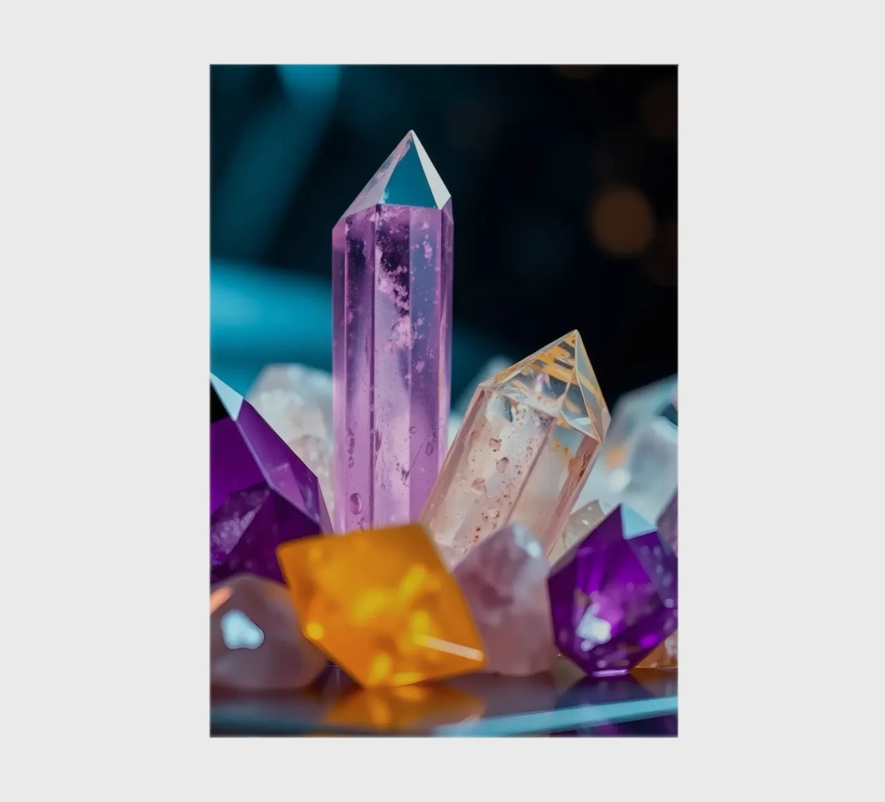 Colorful quartz crystals arranged in an artistic display notebook by DesignDoodle