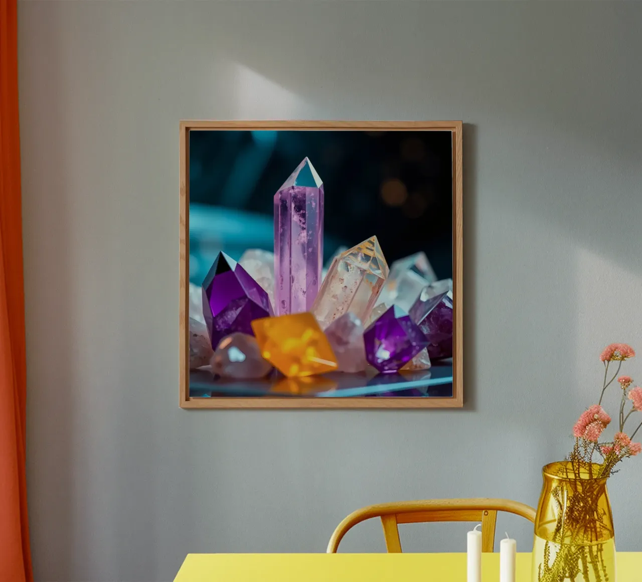 Cristalli di quarzo colorati disposti in un allestimento artistico pannello forex da DesignDoodle