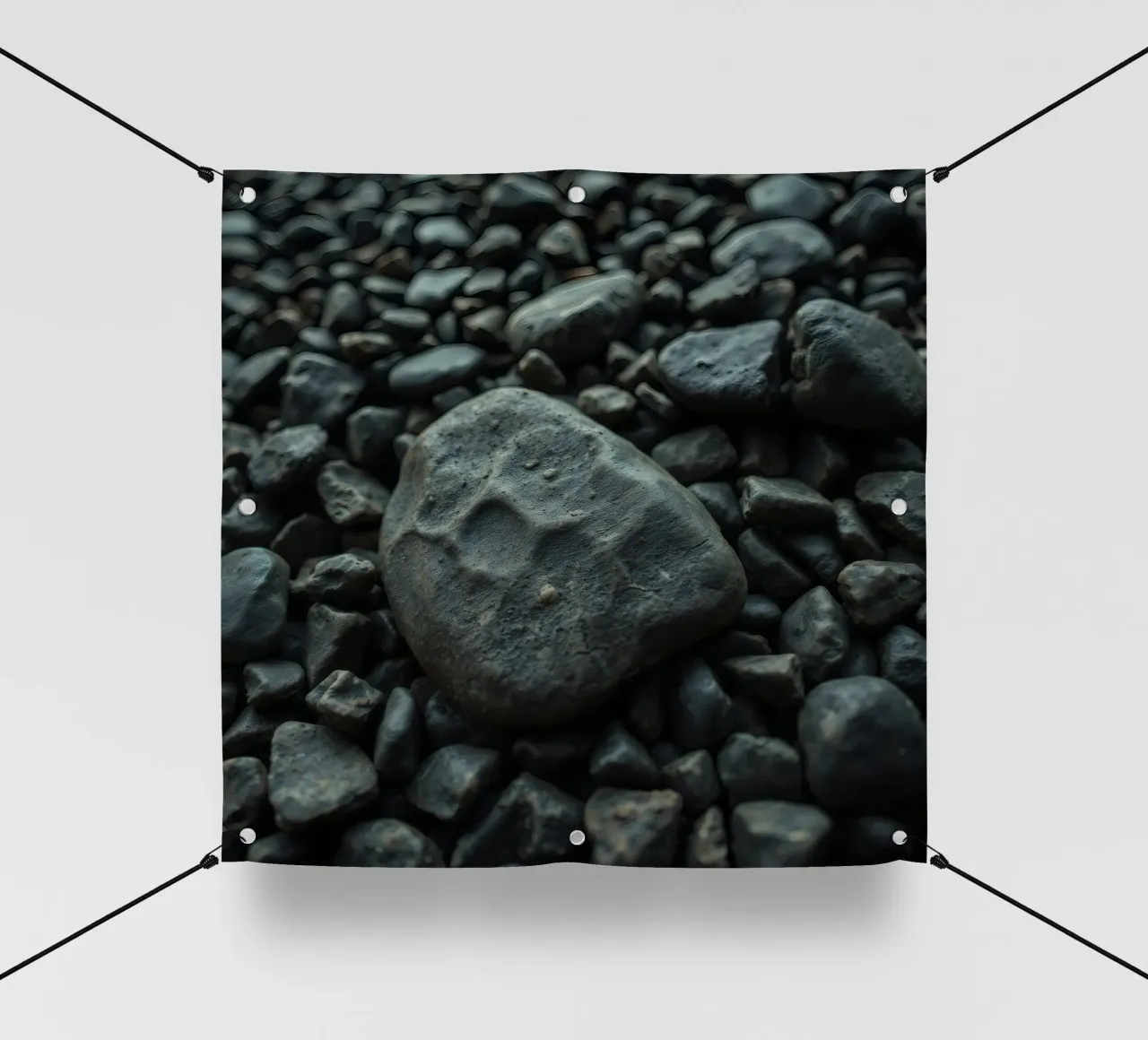 Pietre scure sparse su una spiaggia al tramonto telo in pvc da DesignDoodle