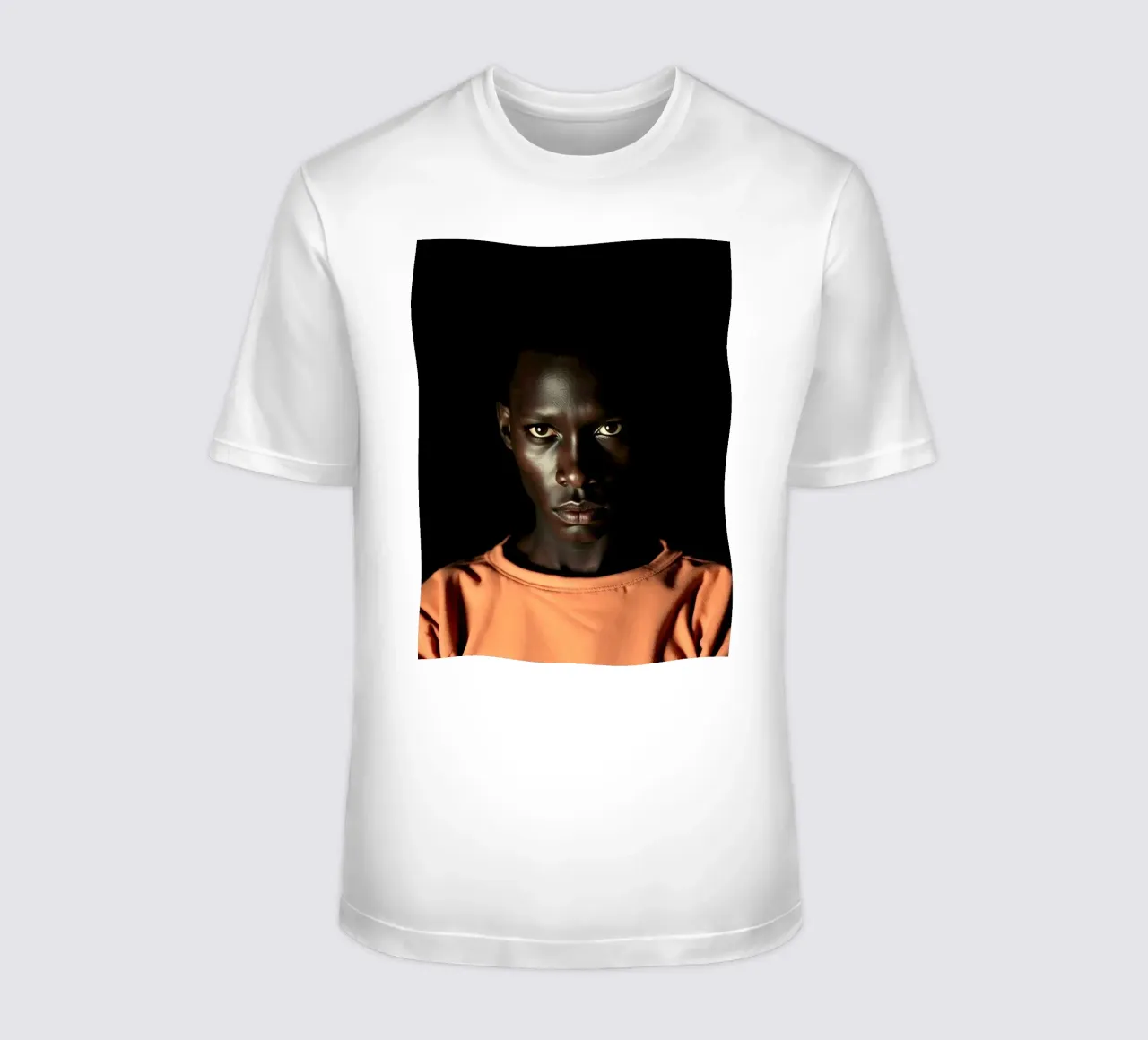 Portrait of a young man with intense gaze t-shirt by DesignDoodle
