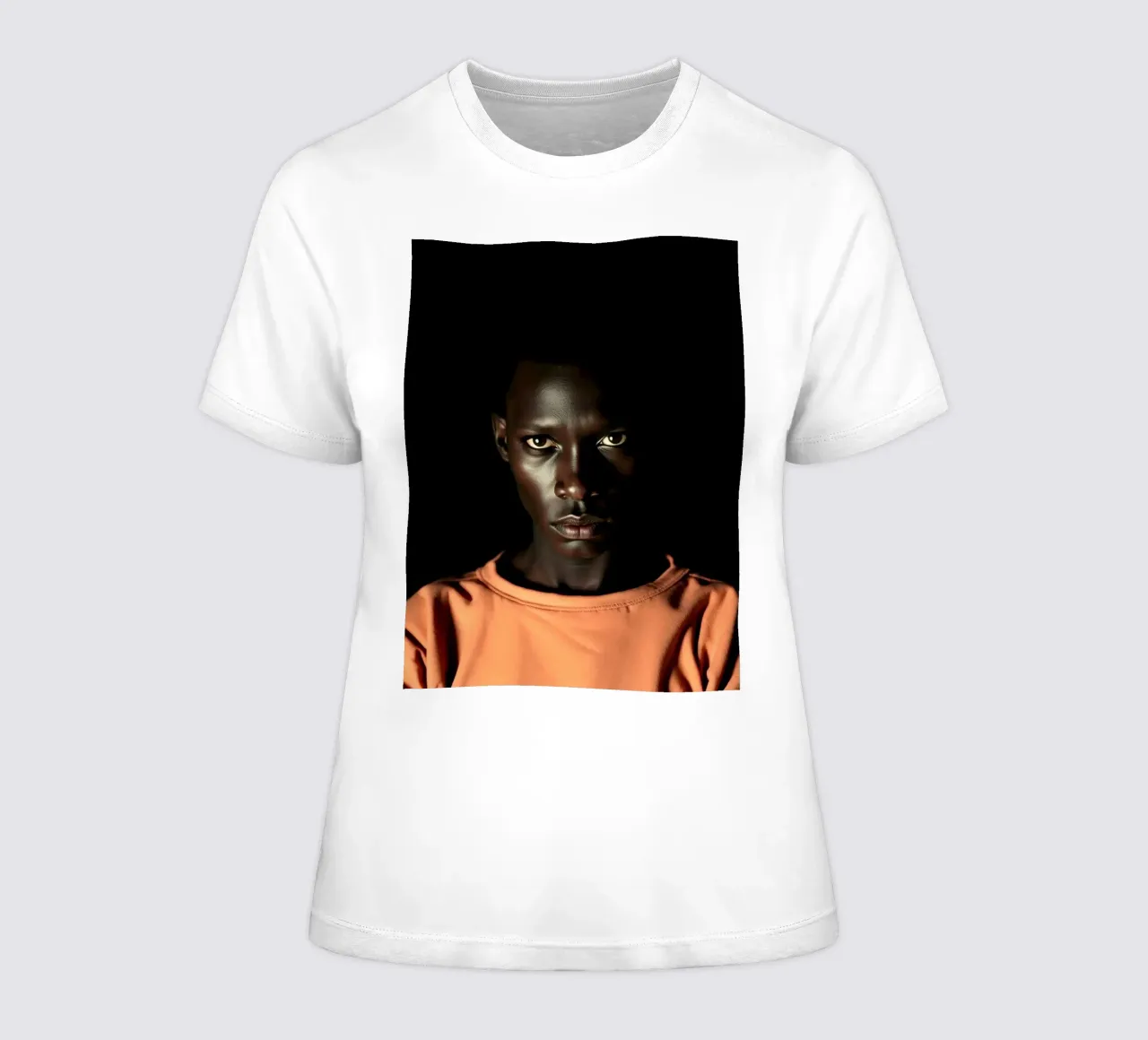 Portrait of a young man with intense gaze women's fitted t-shirt by DesignDoodle