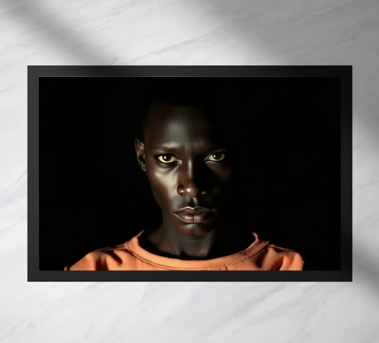 Ritratto di giovane uomo con sguardo intenso zerbino da DesignDoodle