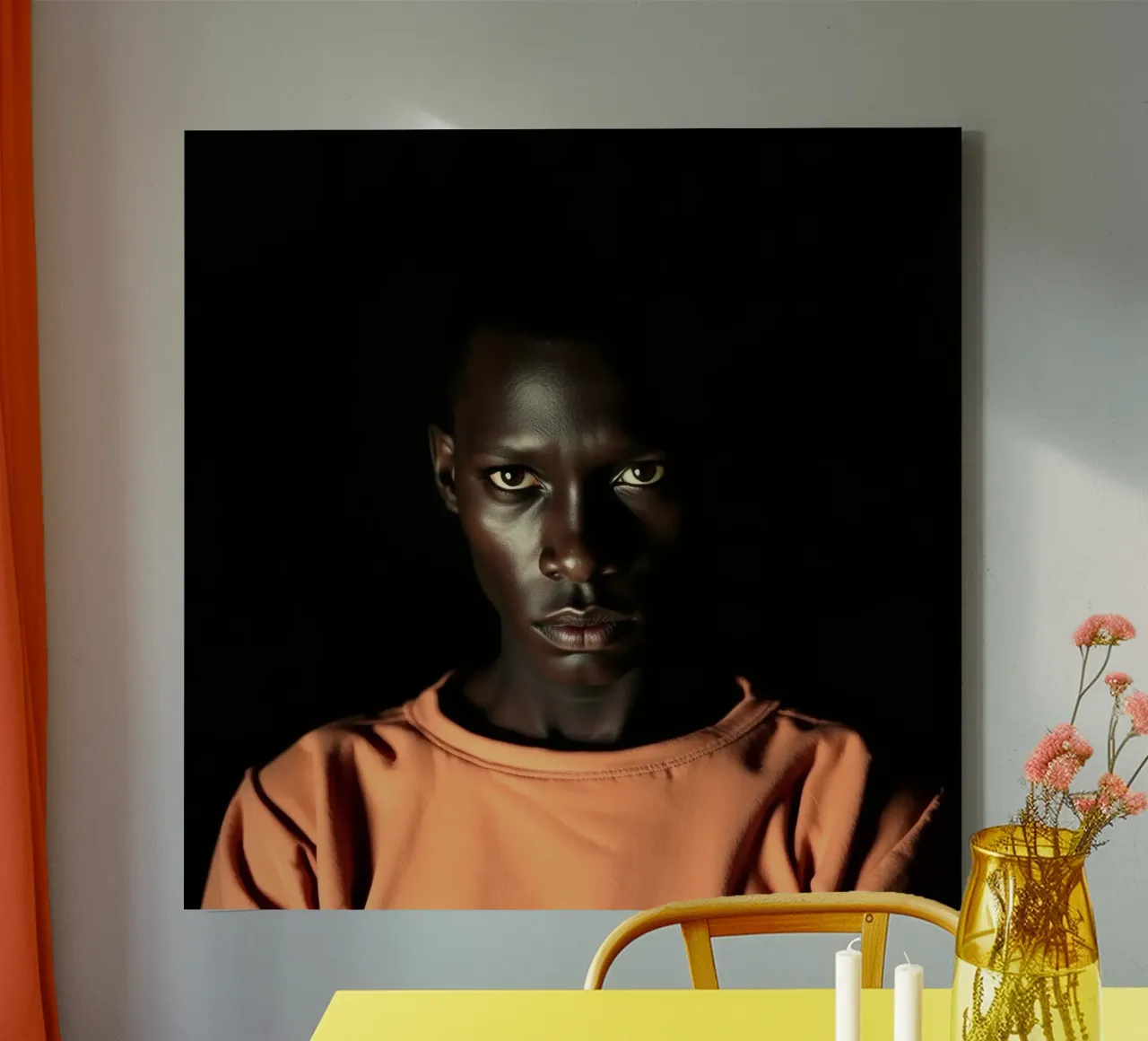 Portrait of a young man with intense gaze canvas by DesignDoodle