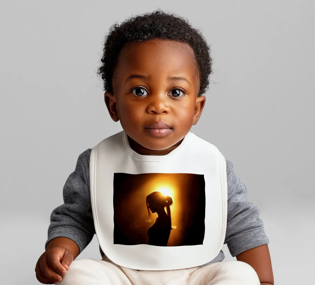 Silhouette di donna su uno sfondo caldo e luminoso bavaglino da DesignDoodle