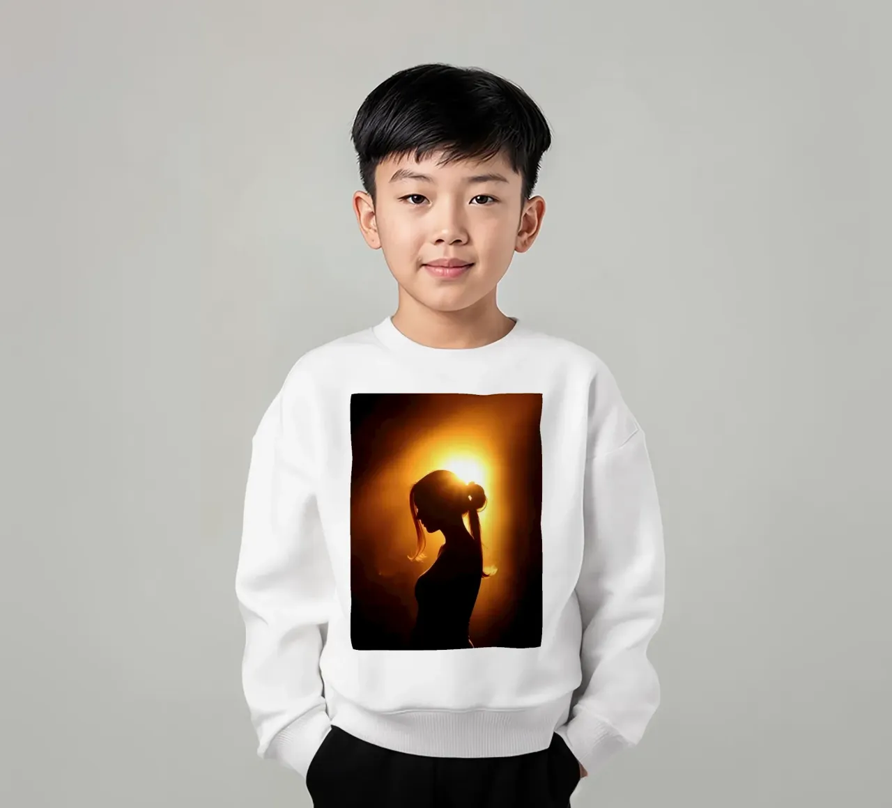 Silueta de una mujer sobre un fondo cálido y resplandeciente sudadera para niño de DesignDoodle