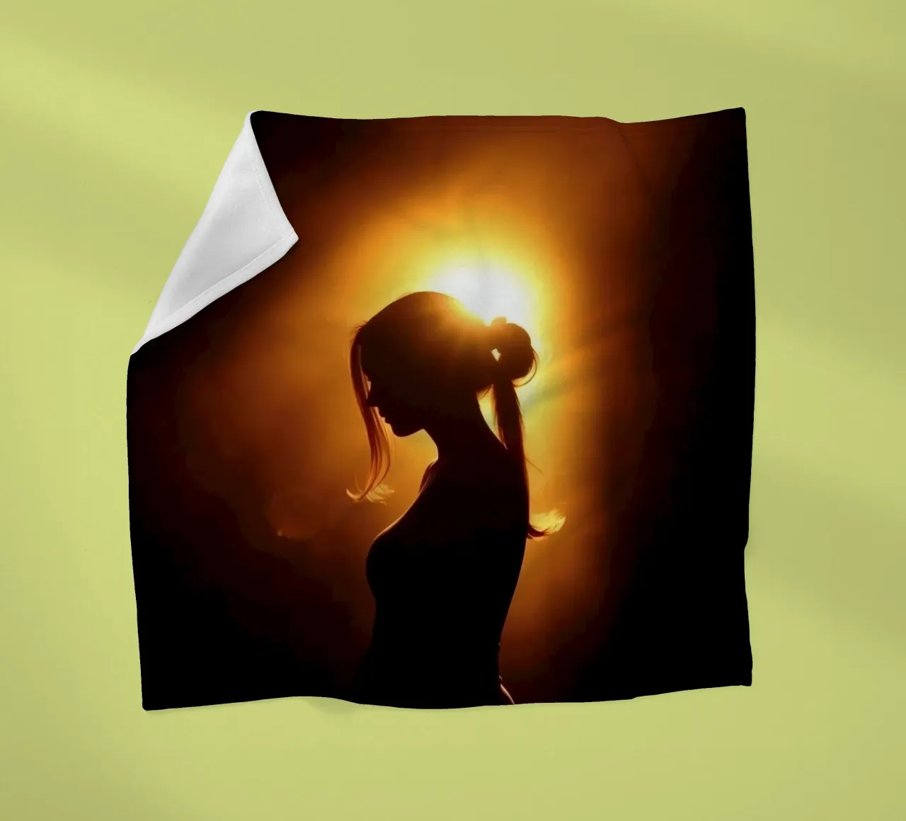 Silhouette of a woman against a warm glowing backdrop fleece blanket by DesignDoodle