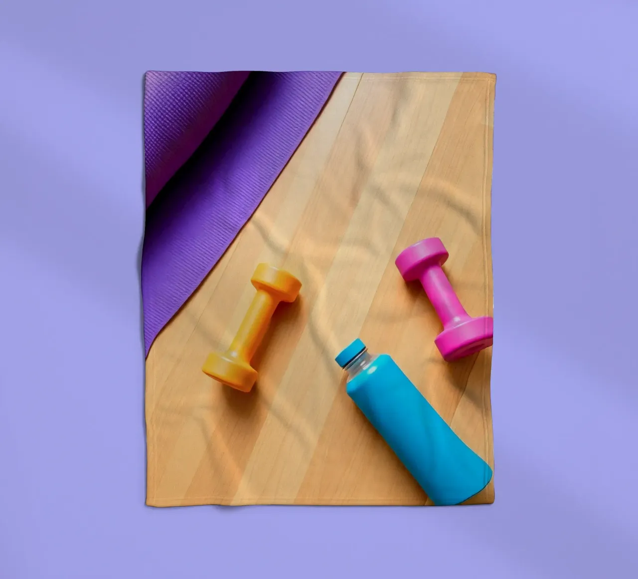 Attrezzature per l'allenamento colorate disposte su un pavimento di legno coperta in pile da DesignDoodle