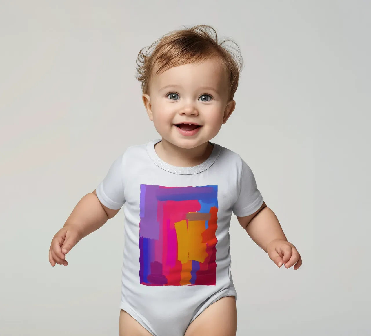 Luminosa opera d'arte astratta con colori vivaci, pennellate audaci body neonato maniche corte da DesignDoodle