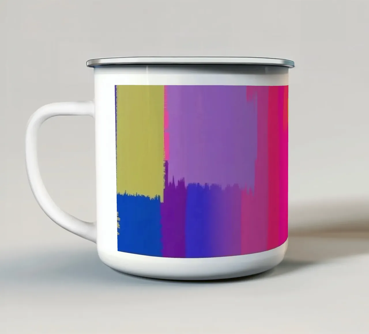 Luminosa opera d'arte astratta con colori vivaci, pennellate audaci tazza in smalto da DesignDoodle
