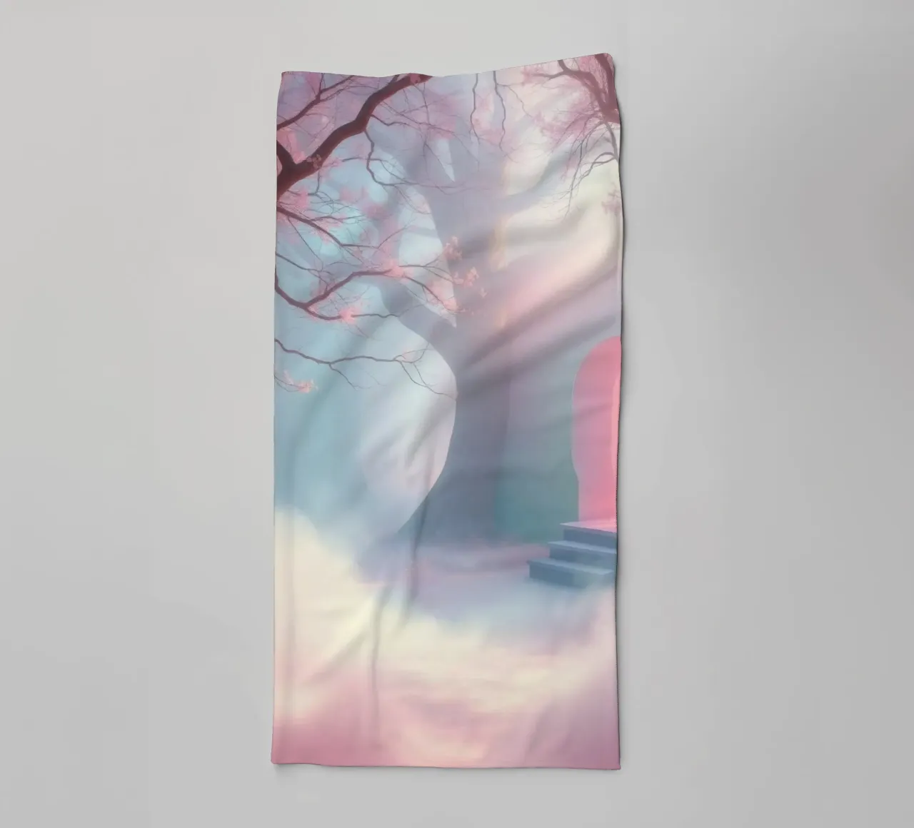 entrance in a foggy forest with pink hues and delicate trees towel by DesignDoodle