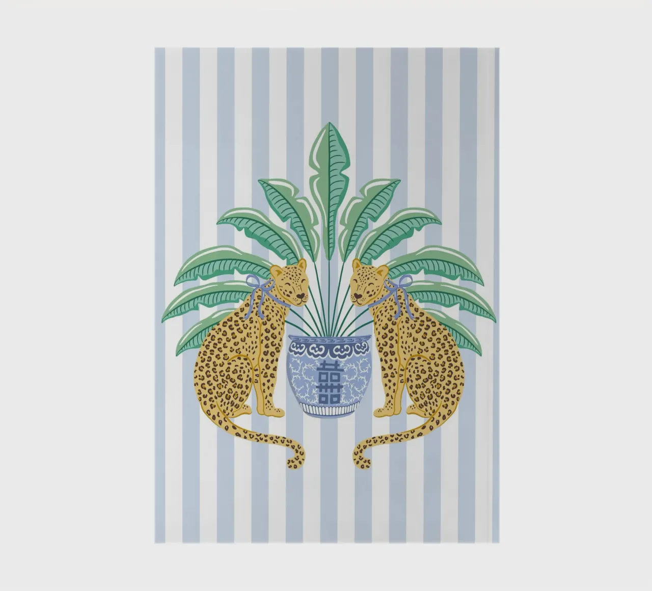 Leopards with ginger jar on a blue stripes diario da Vivdesign