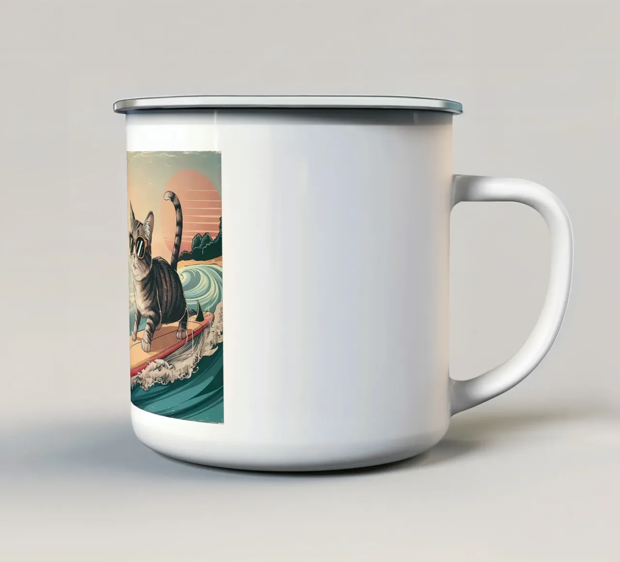 gatto che fa surf tazza in smalto da Abstract Botanical Art