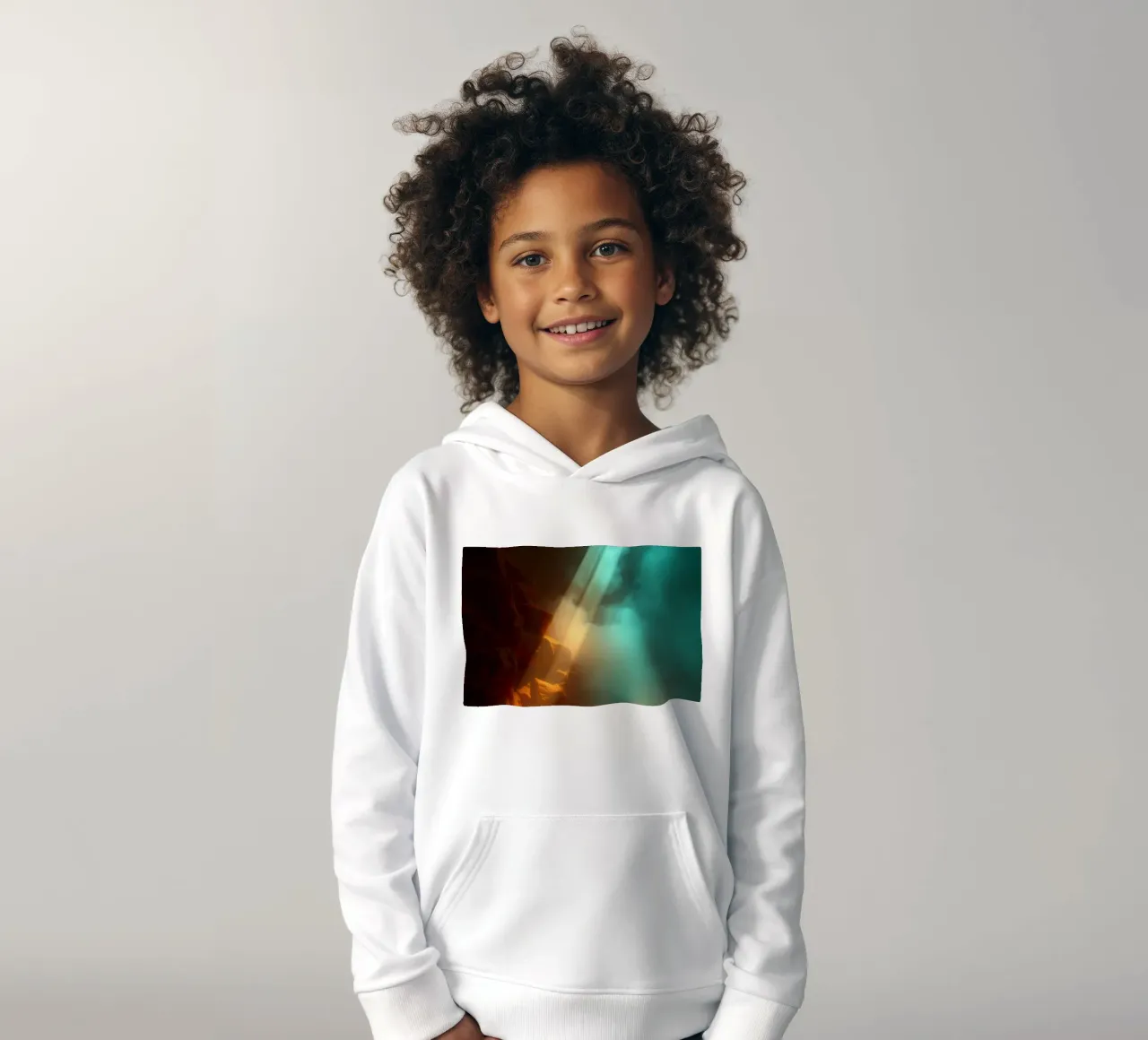 Mysterious cave illuminated by colorful light beams kids hoodie by DesignDoodle