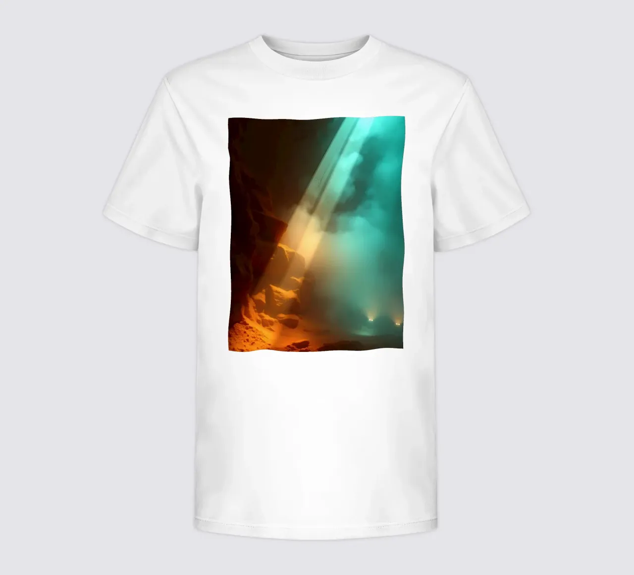 Mysterious cave illuminated by colorful light beams kids t-shirt by DesignDoodle