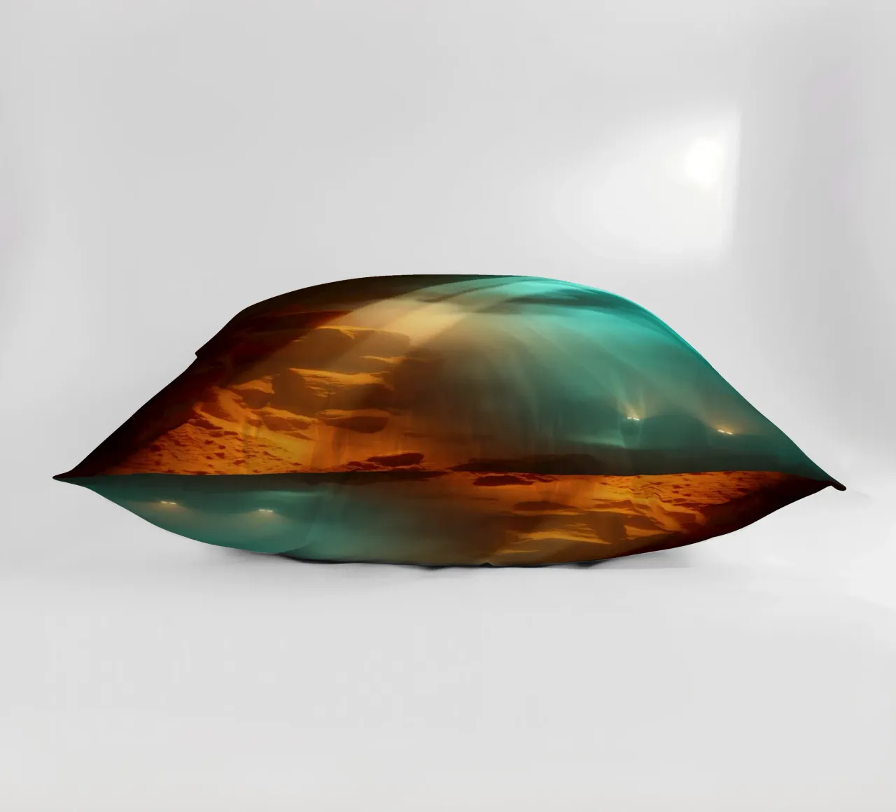 Una misteriosa grotta illuminata da fasci di luce colorati cuscino da DesignDoodle