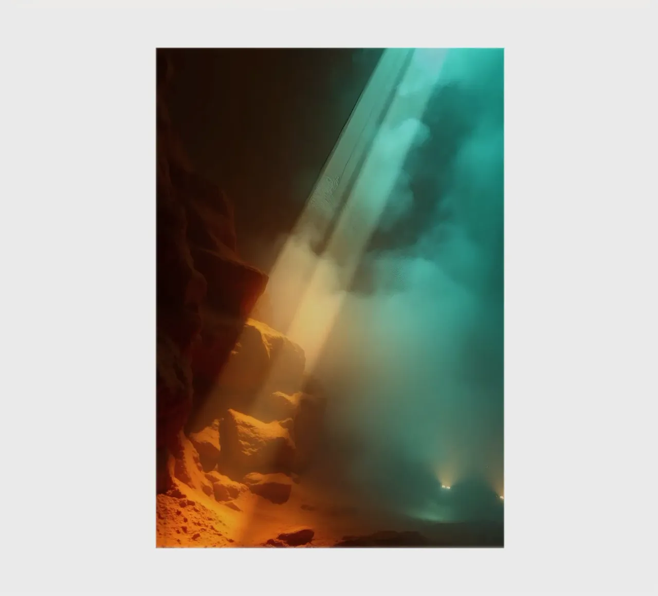 Una misteriosa grotta illuminata da fasci di luce colorati diario da DesignDoodle