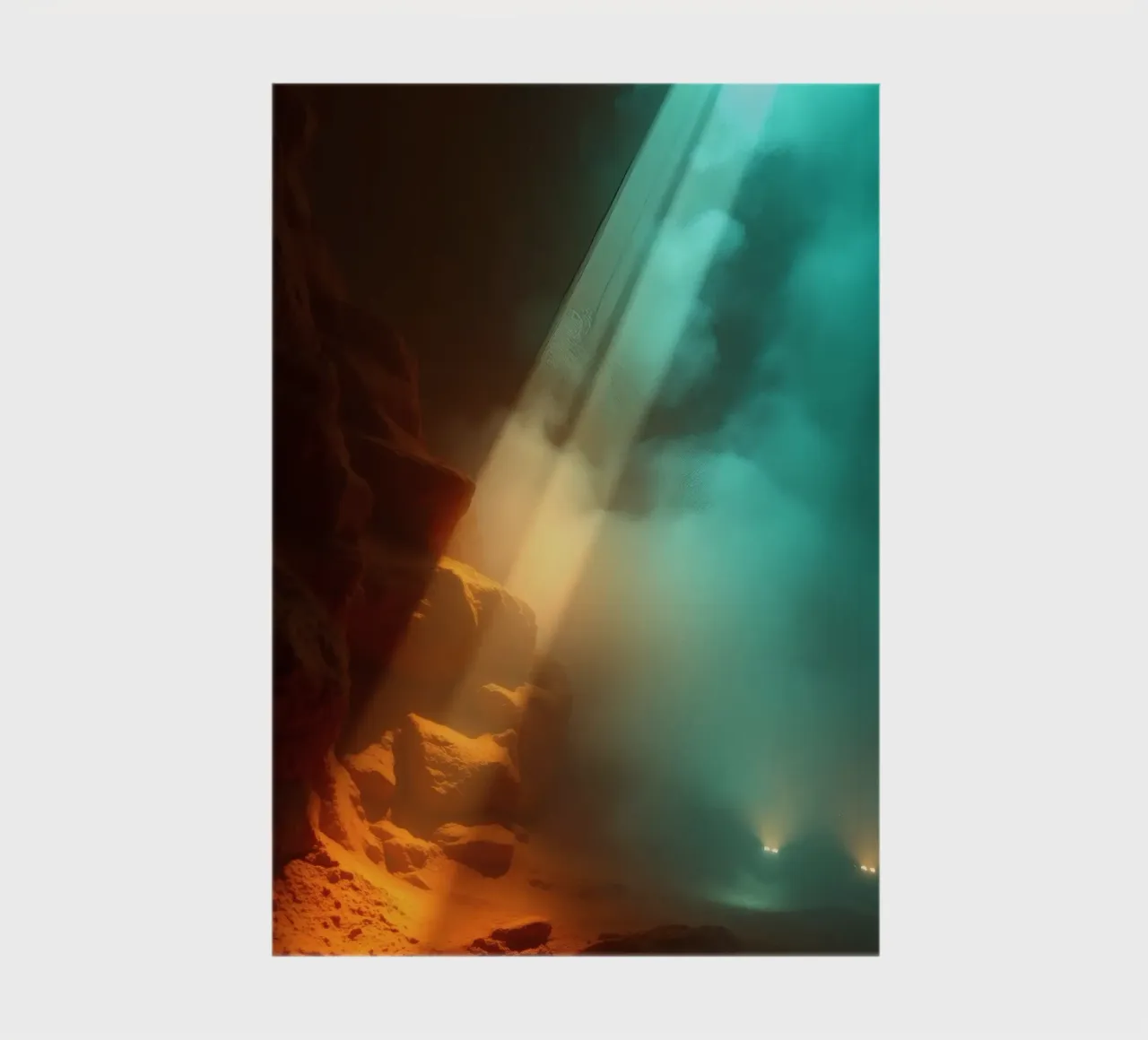 Una misteriosa grotta illuminata da fasci di luce colorati diario da DesignDoodle