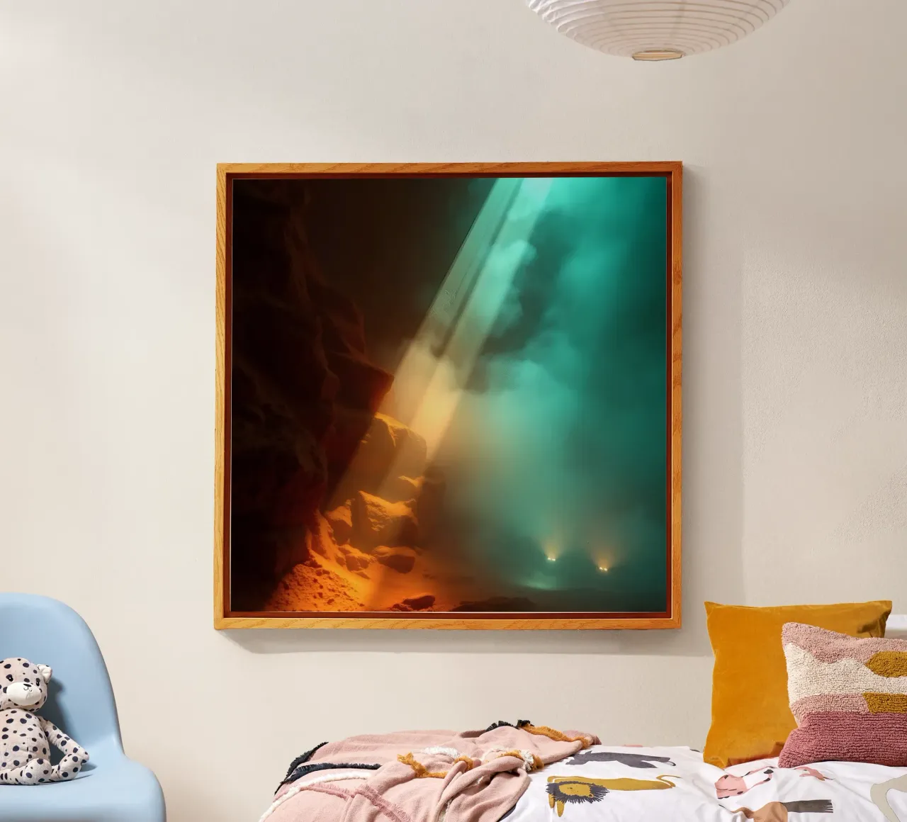 Una misteriosa grotta illuminata da fasci di luce colorati plexiglass da DesignDoodle
