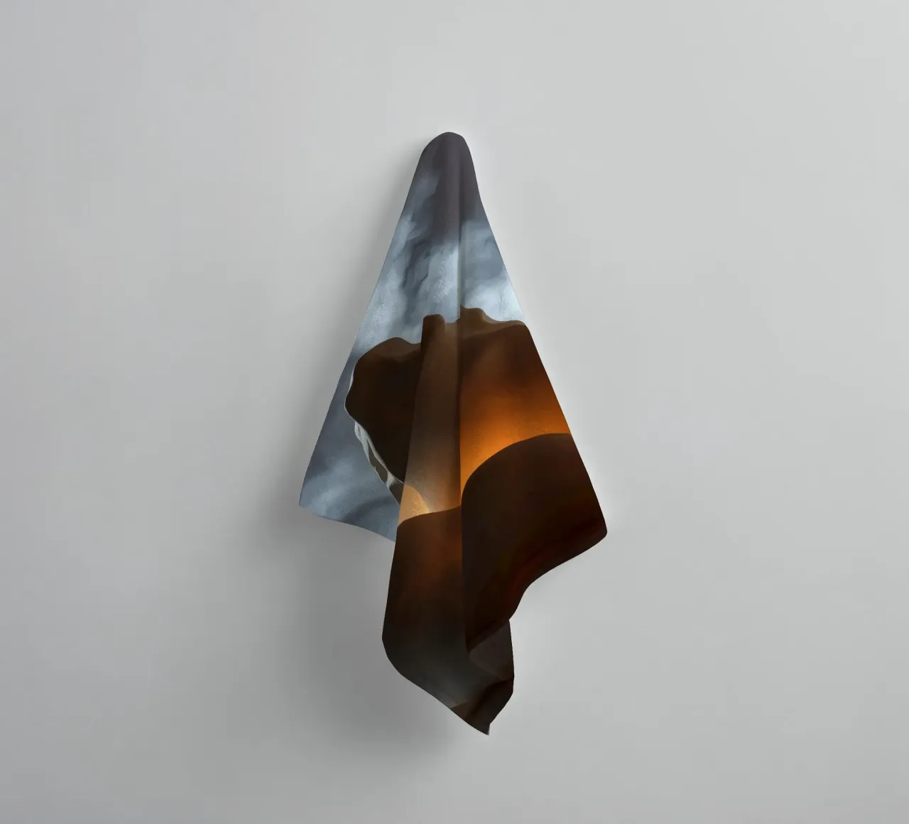 Artistic sculpture emits warm glow amidst mist and light towel by DesignDoodle