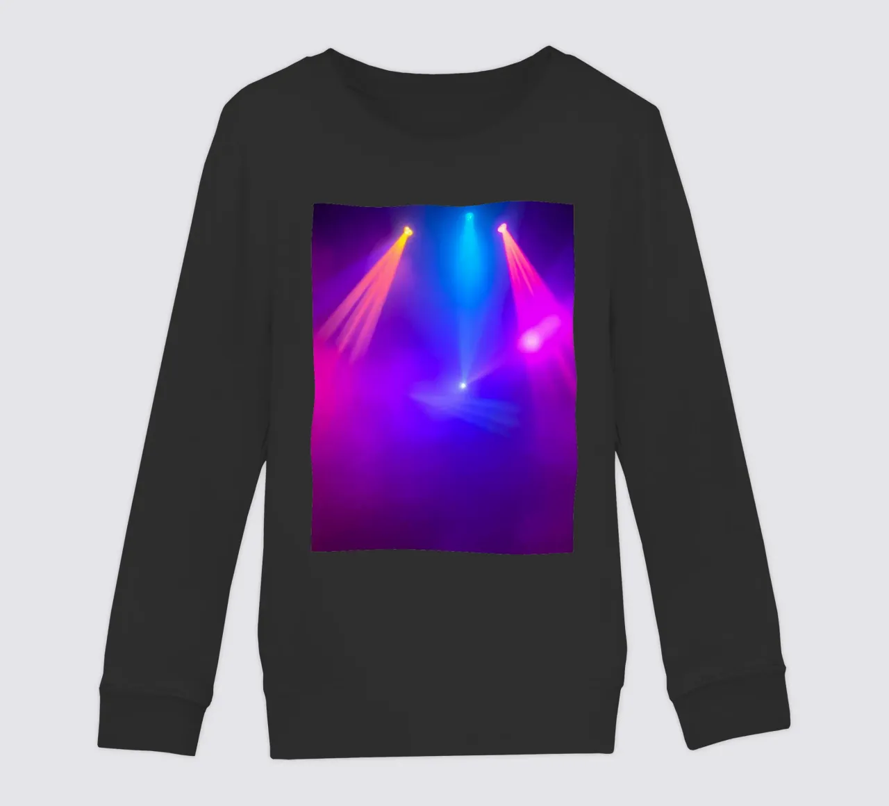 Luci di scena colorate illuminano un'atmosfera nebbiosa felpa bambino da DesignDoodle