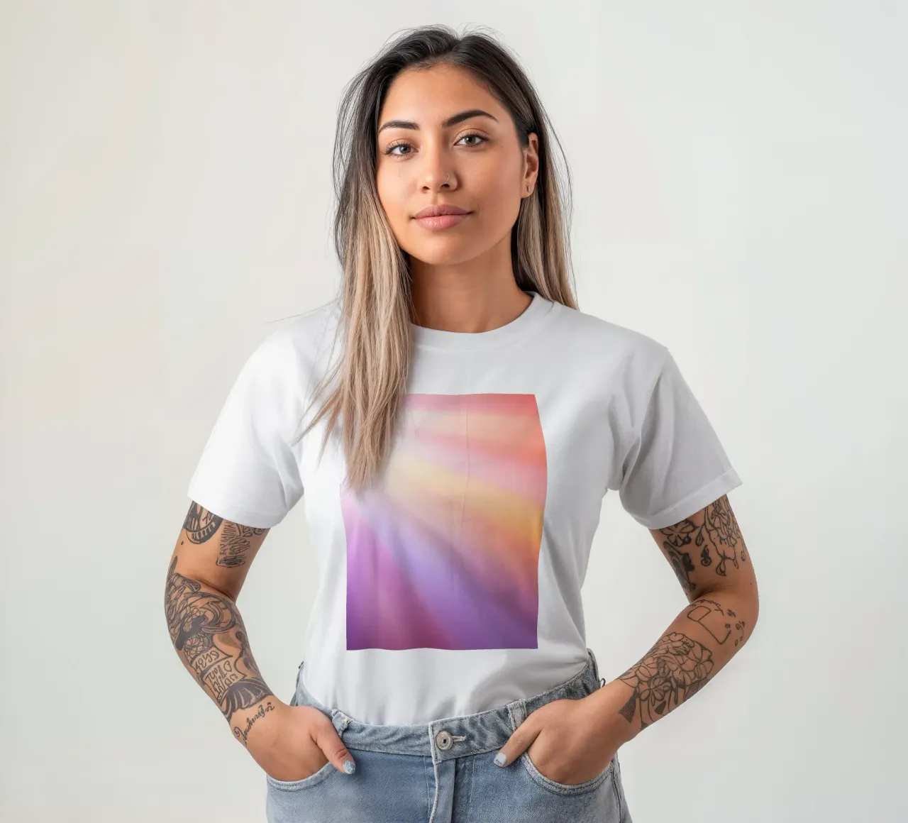 Bright rays of sunlight create a colorful gradient t-shirt by DesignDoodle